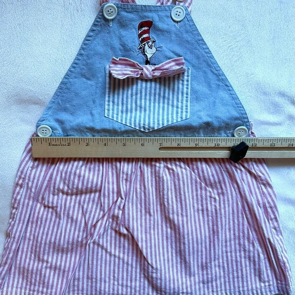 Vintage 1994 Dr. Seuss Overall Dress Toddler Girls 2T RARE striped embroidered